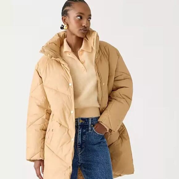 J. Crew Villa Shiny Puffer Coat Made with PrimaLoft in Sand Castle Size S NWT - Picture 3 of 15